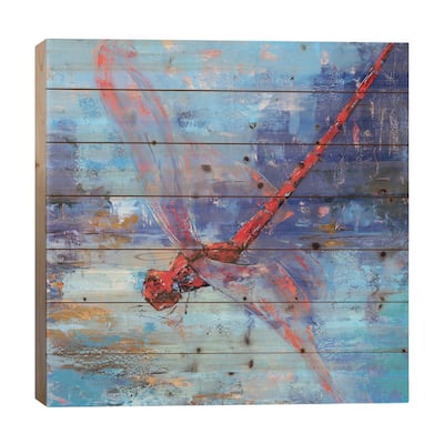 Red Dragonfly I Print On Wood by Olena Bogatska - Multi-Color