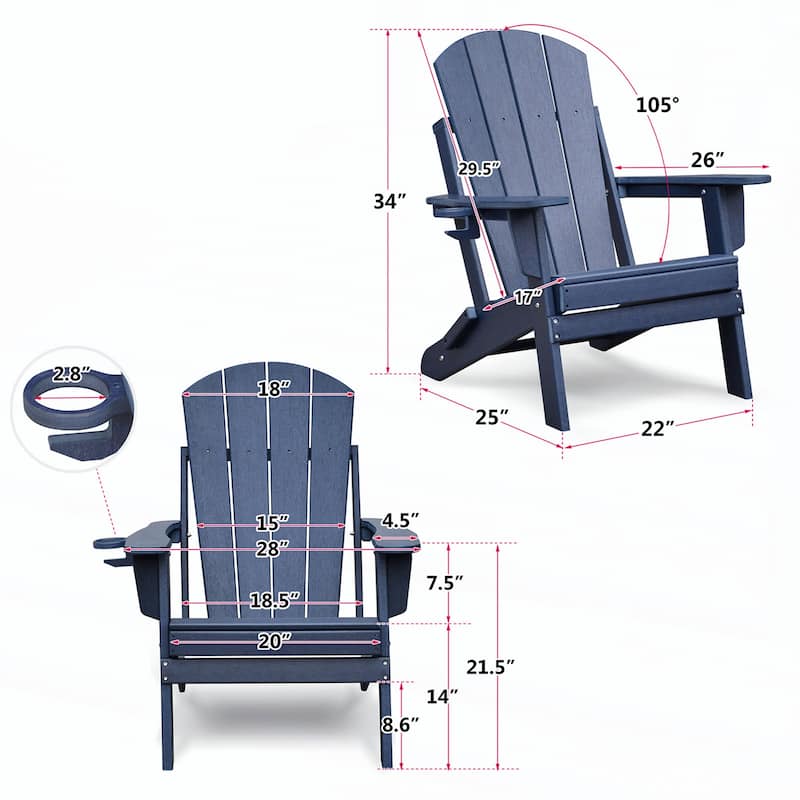 Folding Outdoor Adirondack Chair,HDPE All-weather Fire Pit Chair
