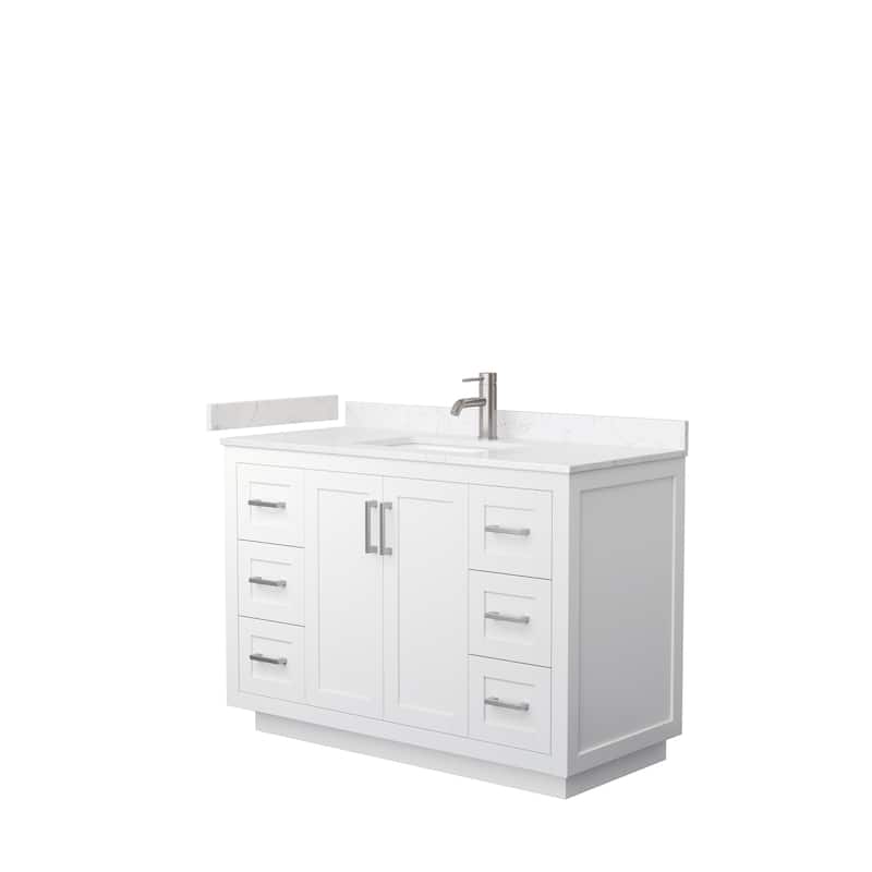Miranda Single Vanity Set, Cultured Marble Top, No Mirror - 48-Inch Single - White, Nickel Trim, Carrara Cultured Marble Top
