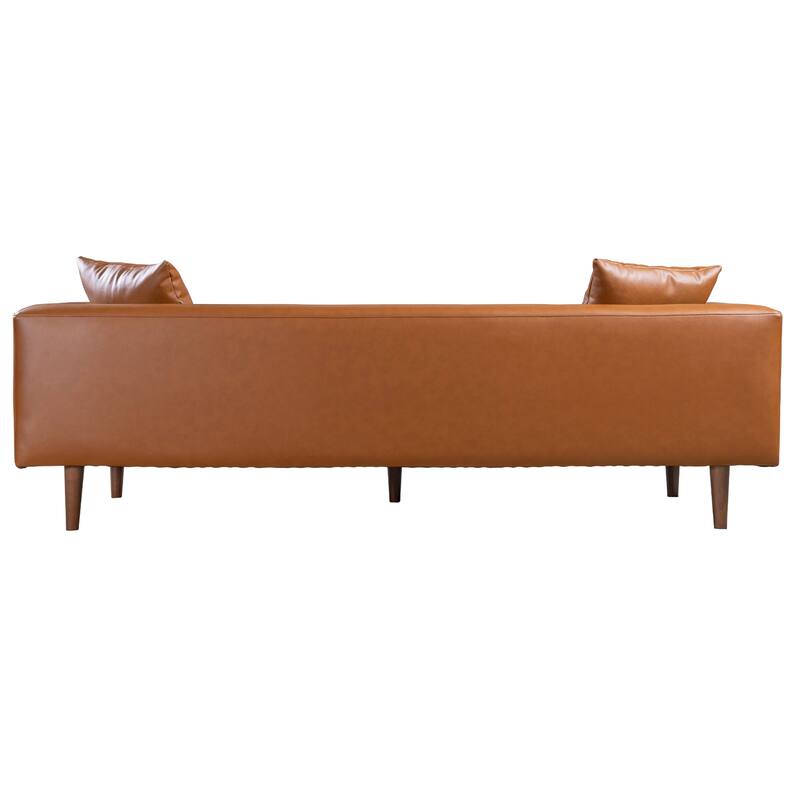 Ritson 87" Wide Mid Century Modern Cognac Leather Curvy Sofa