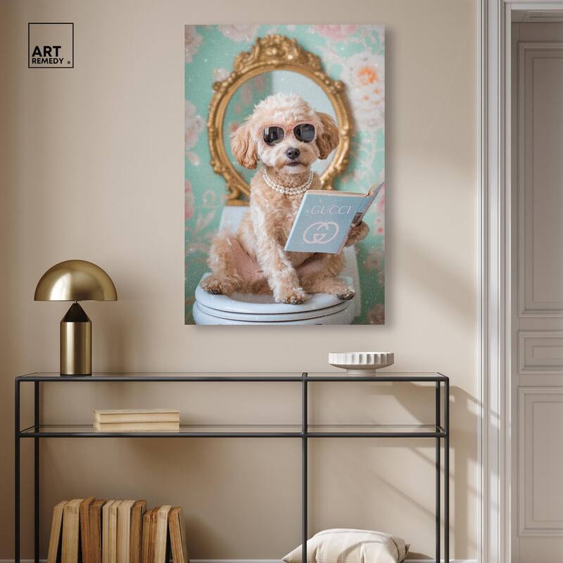 Goldendoodle Toilet Time Canvas by Art Remedy, Gallery Wrapped