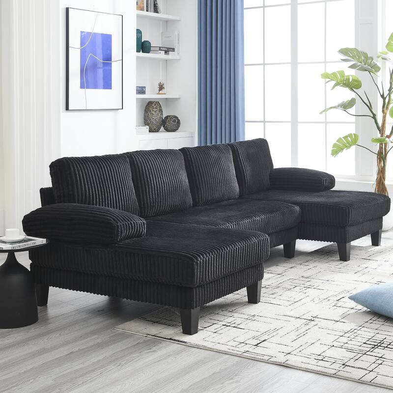 U-Shaped Modular Sectional Sofa with Double Chaise Lounge, Convertible Deep Seat Sleeper Sofa, Velvet Upholstered 4 Seater Sofa