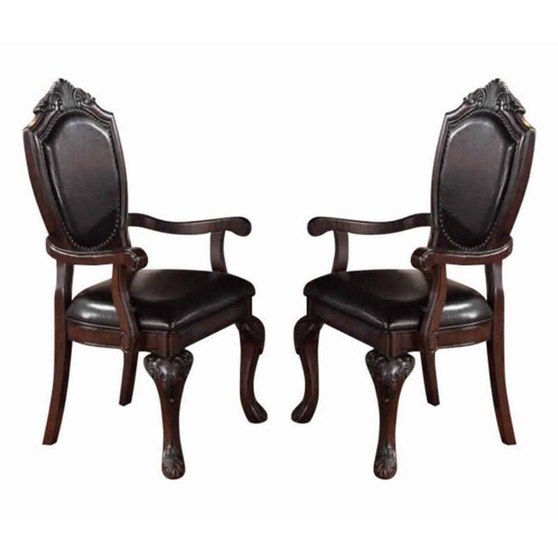 Traditional Rubber Wood Royal Arm Chair Set of 2 Brown