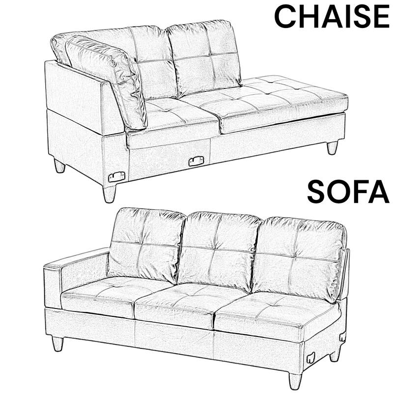 KISRAIS 103" Wide 3-Piece Vegan Leather Sectional Sofa Set - 103.5"W*74.5"D*35"H