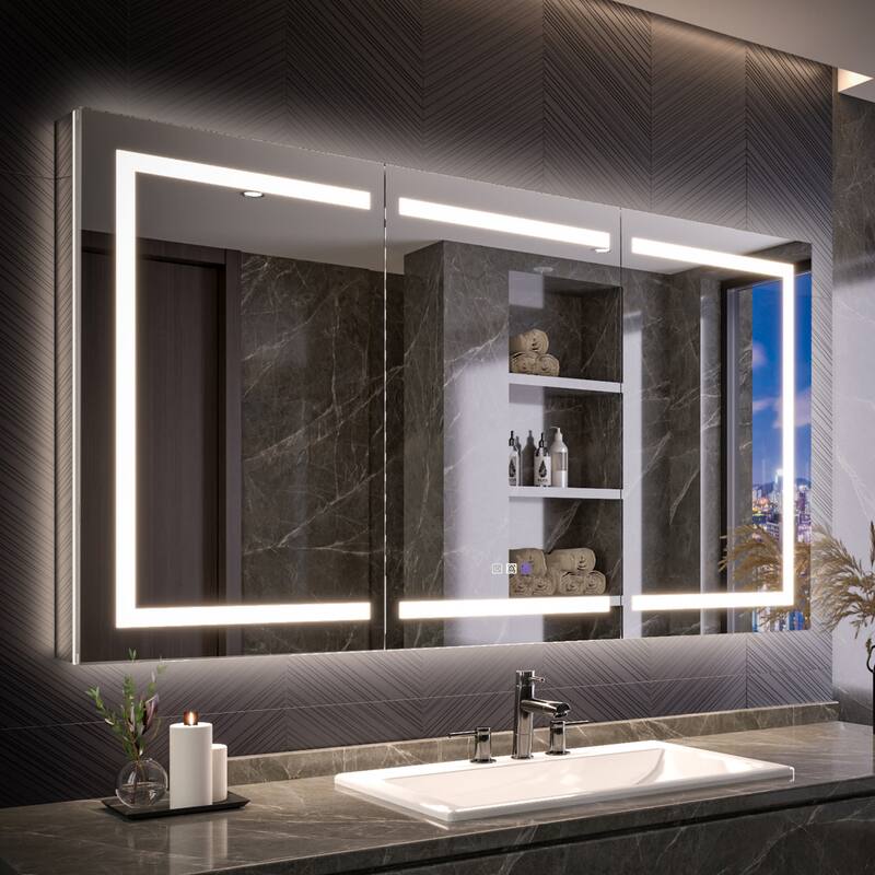 Modland 48"-72"W x 36"H Lighted Bathroom Medicine Cabinet with Backlit & Frontlit Modes,Anti-Fog - 66x36 - Triple Door