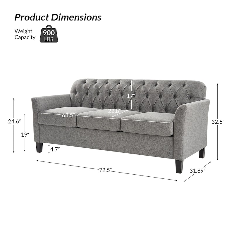 Evaristo Transitional 72.5"Wide Flared Arm Sofa with Removable Seat Cushion by HULALA HOME
