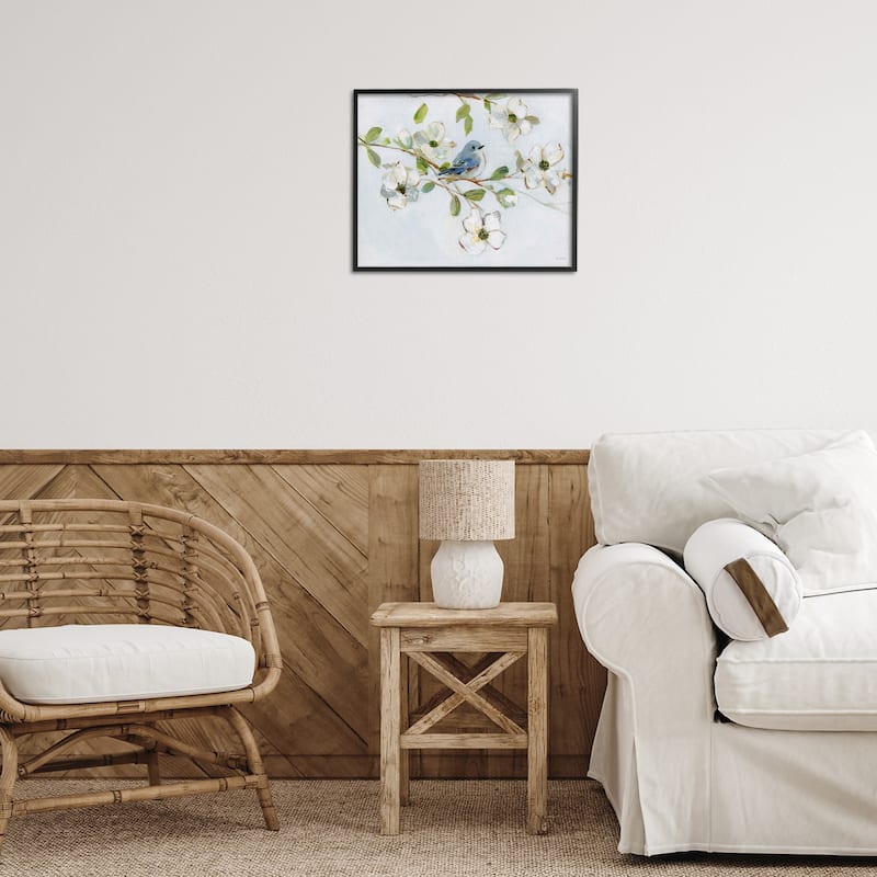 Stupell Bird Perched on Dogwood Framed Giclee Art Design By Sally Swatland