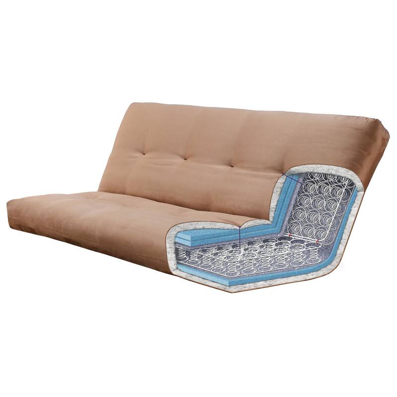 Somette Phoenix Queen-size Storage Futon Set in Butternut Finish with Linen Mattress