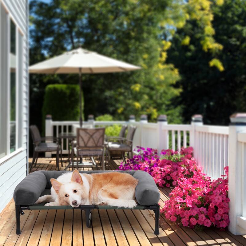 Elevated Dog Bed Bolstered Pet Raised Bed with Fleece Cushion Indoor