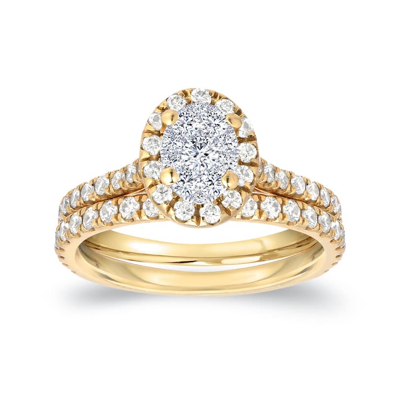 Auriya 3/4ctw Oval Halo Diamond Engagement Ring Set 14k Gold - Yellow - 9