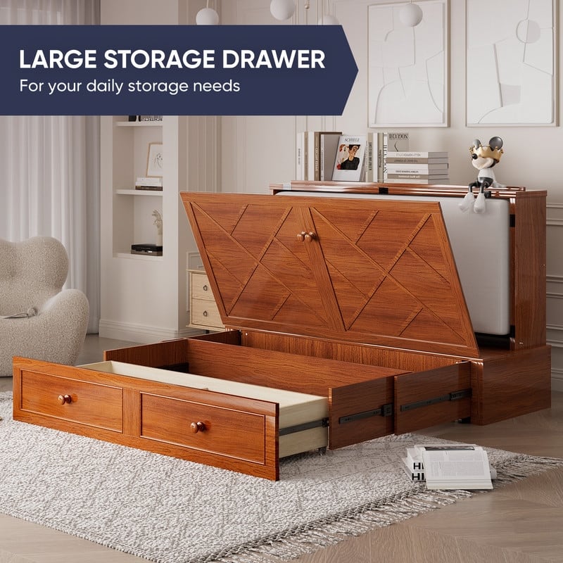 Mixoy Queen Size Murphy Bed Chest with Mattress and Storage