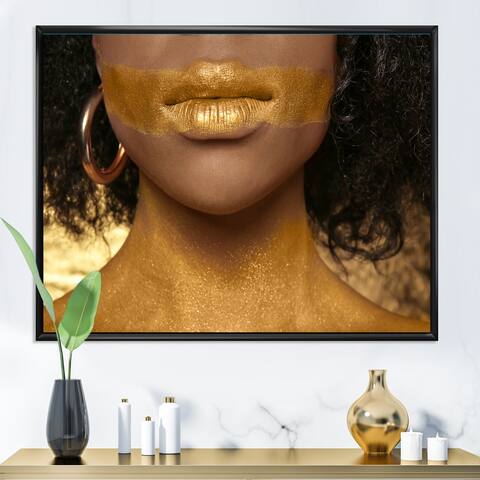 Designart 'African-American Woman With Golden Paint on Body' Modern Framed Canvas Wall Art Print