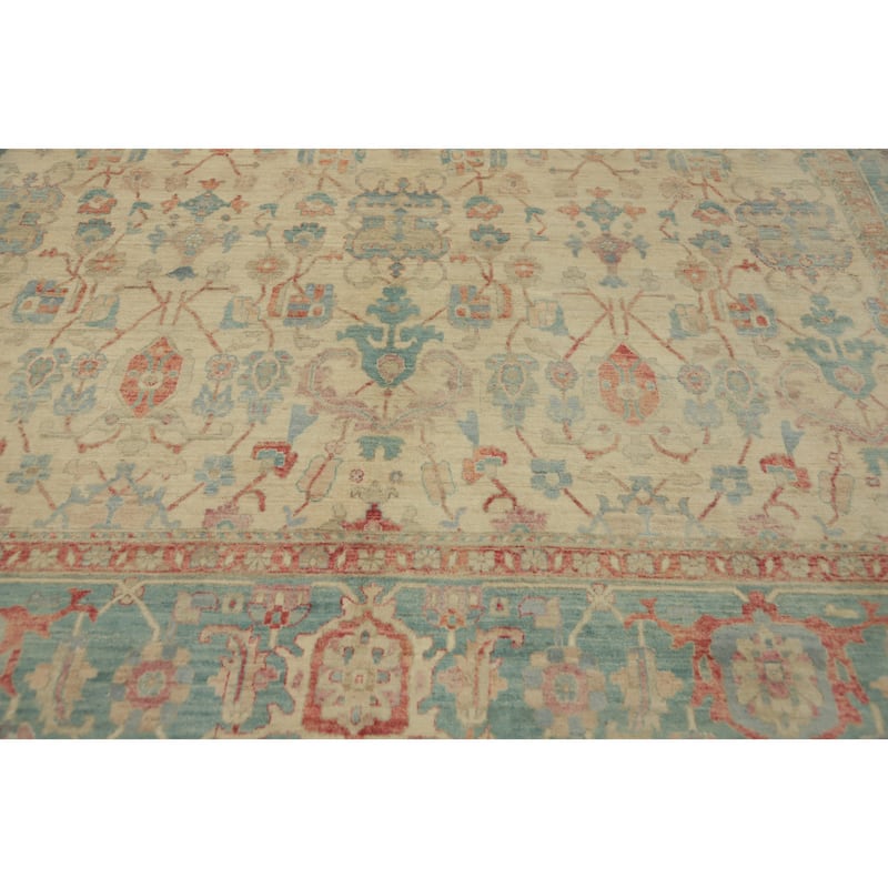 Hand Knotted Traditional Wool Beige Geometric Area Rug - 13' 5'' X 9' 9''