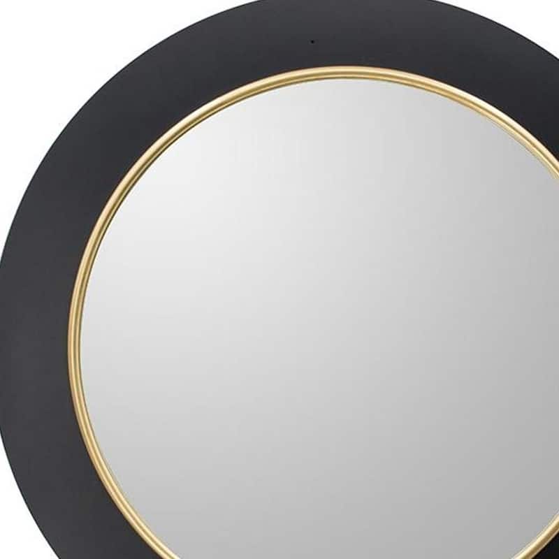 HomeRoots 32" Black And Gold Lighted Round Metal Framed Accent Mirror - 31.5' X '31.5' X '2.4