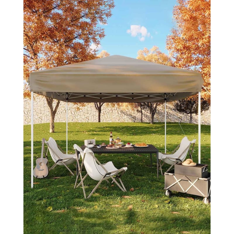 10x10 Heavy Duty Pop Up Canopy, 3 Adjustable Height - 10*10Ft - Khaki