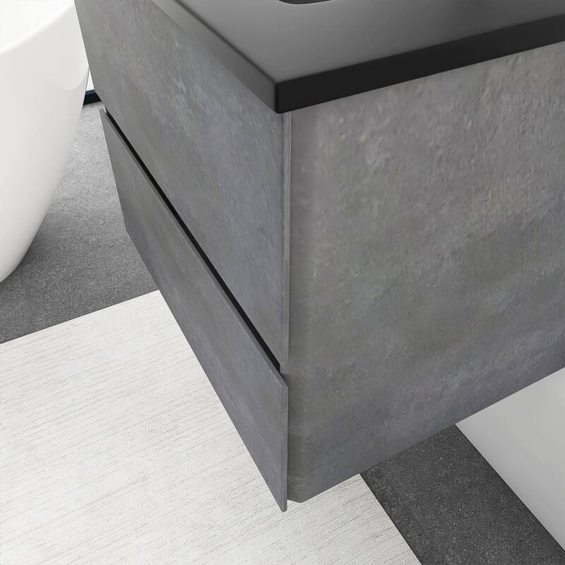 24 in./30 in./36 in. Wall-Mounted 2-drawer Bathroom Vanity Set in Cement Grey with Integrated Solid Surface Sink