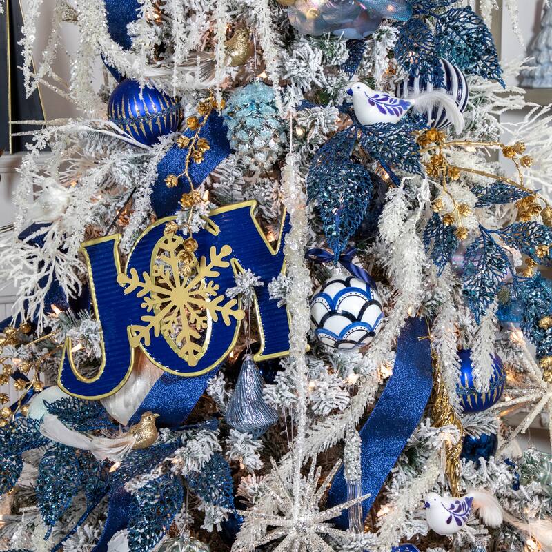 4" Blue and White Striped Glass Christmas Ornament