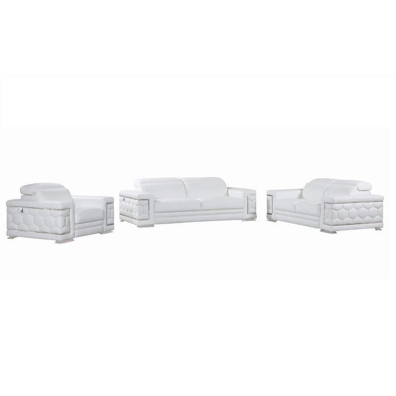 HomeRoots Three Piece Indoor White Italian Leather Six Person Seating Set
