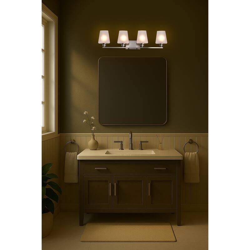 Lune 4 Light Vanity Brushed Nickel Finish Etched White Glass - Brushed Nickel