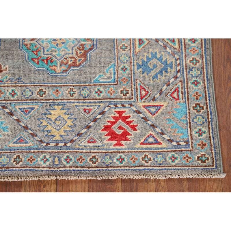 All-Over Gray Kazak Oriental Foyer Rug Hand-Knotted Wool Carpet - 2'8" x 4'1"