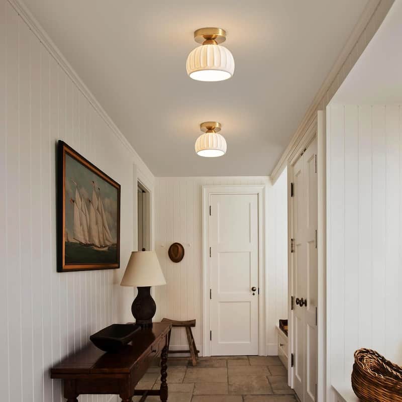2 pack ceiling light gold flush mount light ceramic, iron porch light