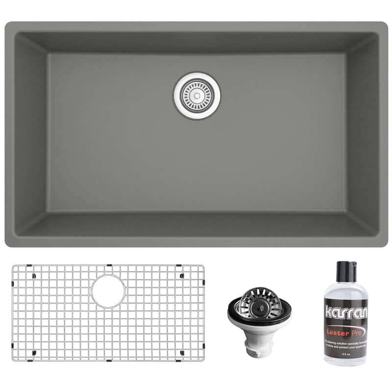 Karran USA QU-812-PK1 Quartz QU 32-1/4" Undermount Single Basin Quartz - Grey