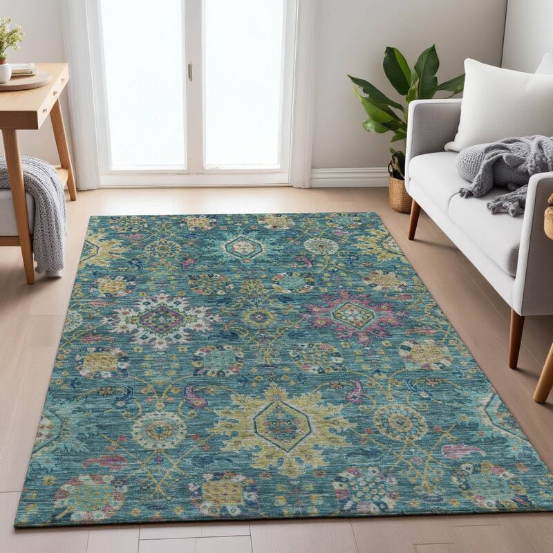 Machine Washable Indoor/Outdoor Boho Traditional Chantille Rug