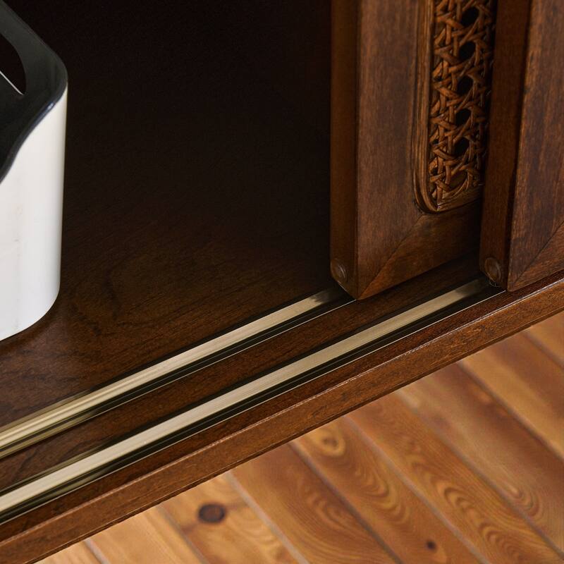 Mid Century Modern 59" Rattan TV Stand for 65" TV, Media Console with Solid Wood Legs and Storage Cabinet