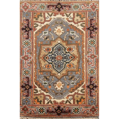 Gray Geometric Heriz-Serapi Indian Accent Rug Handmade Wool Carpet - 2'0"x 3'0"