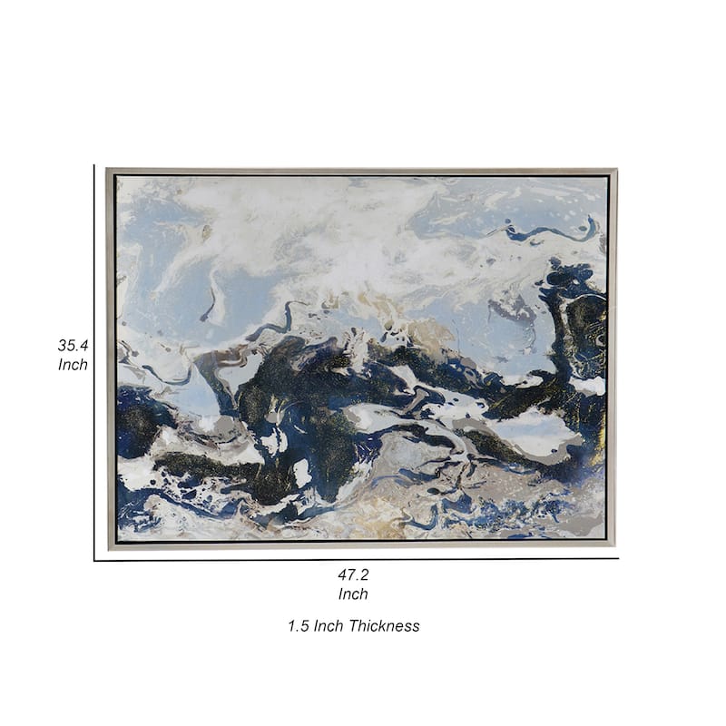 36 x 47 Framed Handpainted Wall Art, Rectangular Multicolor Cerulean Seas