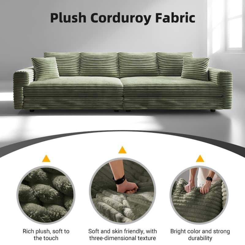 82.7 " Modern Plush Corduroy 3-Seat Sofa with Soft Pillows