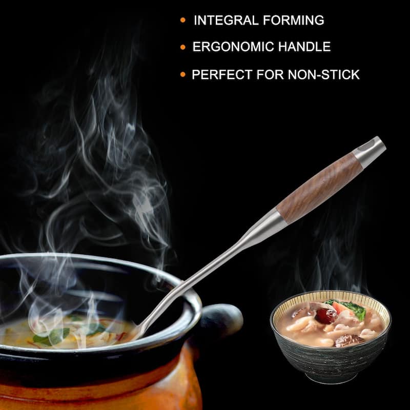 14.2" Stainless Steel Soup Spoon Ladle Woodem Handle Cooking Utensil - 14.2" x 3.5"(L*W)