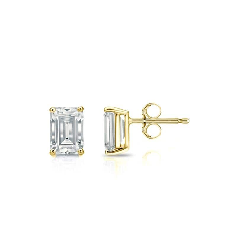 Auriya Lab Grown Emerald-cut 4-Prong Diamond Stud Earrings 2.00 to 10.00 ct. tw. Push-Back (D-E VVS) - 3.00ct. wt. - Gold - Yellow