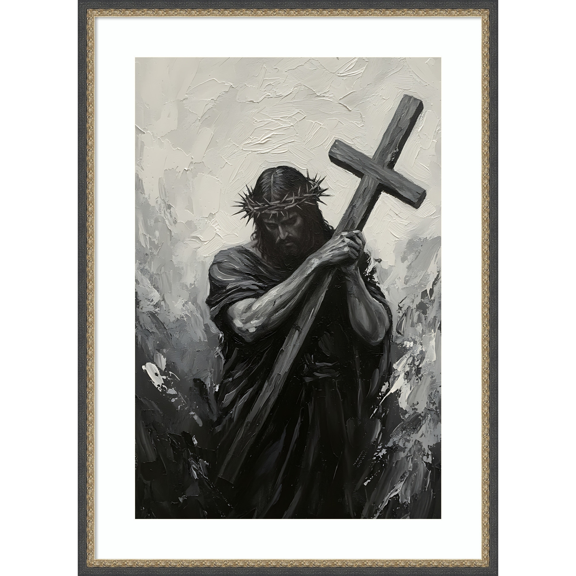Jesus Christ Black White by Hugo Wood Framed Wall Art Print