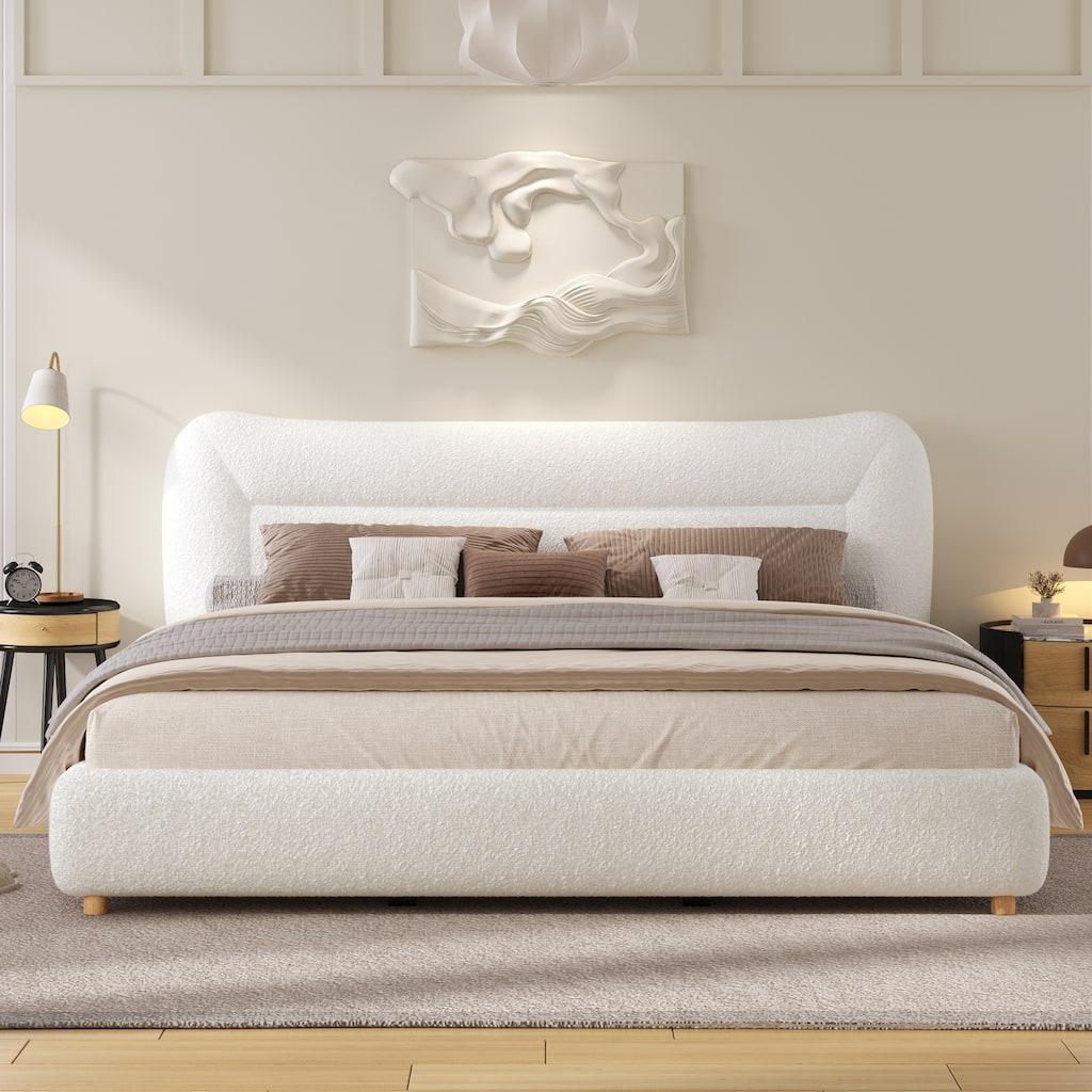 Christopher Knight Home-Upholstered Bed Frame with Curved Headboard