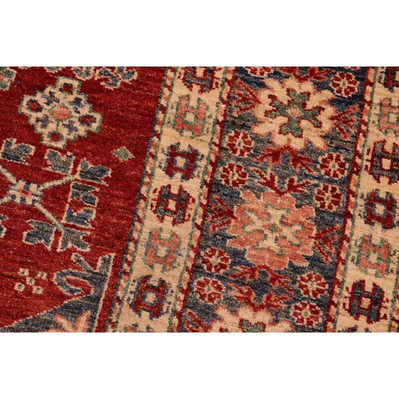 Southwestern Super Kazak Ezra Red/Blue Hand Knotted Wool Rug - 5'3'' x 6'3''