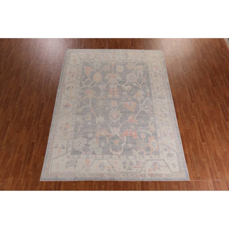 Hand Knotted Oriental 100% Wool Carpet Transitional All-Over Greys & Charcoal Oushak Area Rug - 11' 11'' X 9' 2''