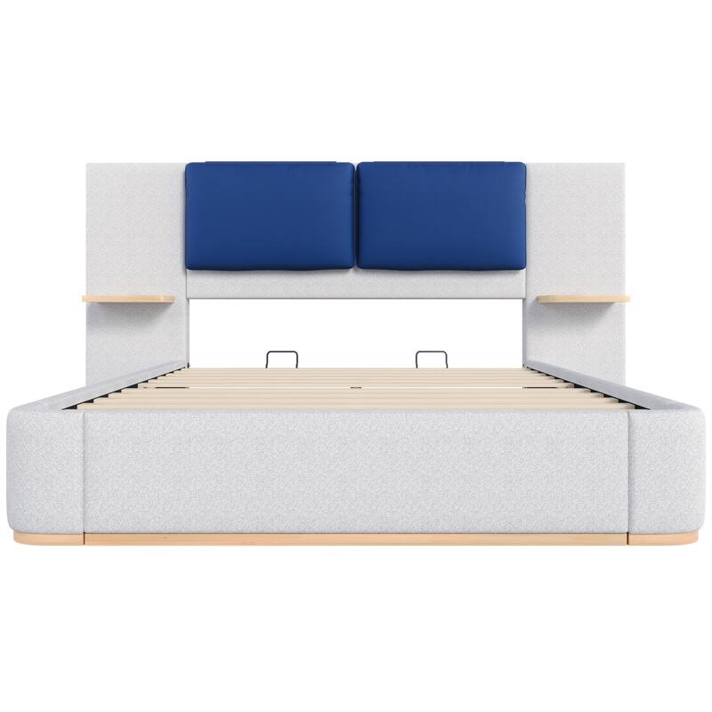 Upholstered Platform Bed with Panel, Soft Rounded Corners