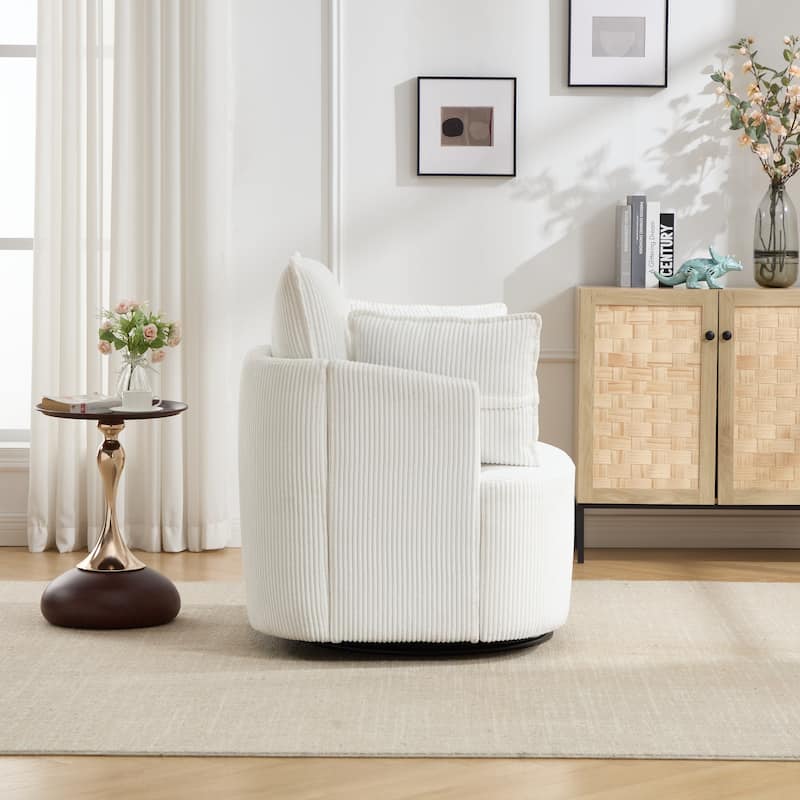 GDFStudio - Thaddeus Swivel Chair in Solid Wood Frame with 360° Metal Base.