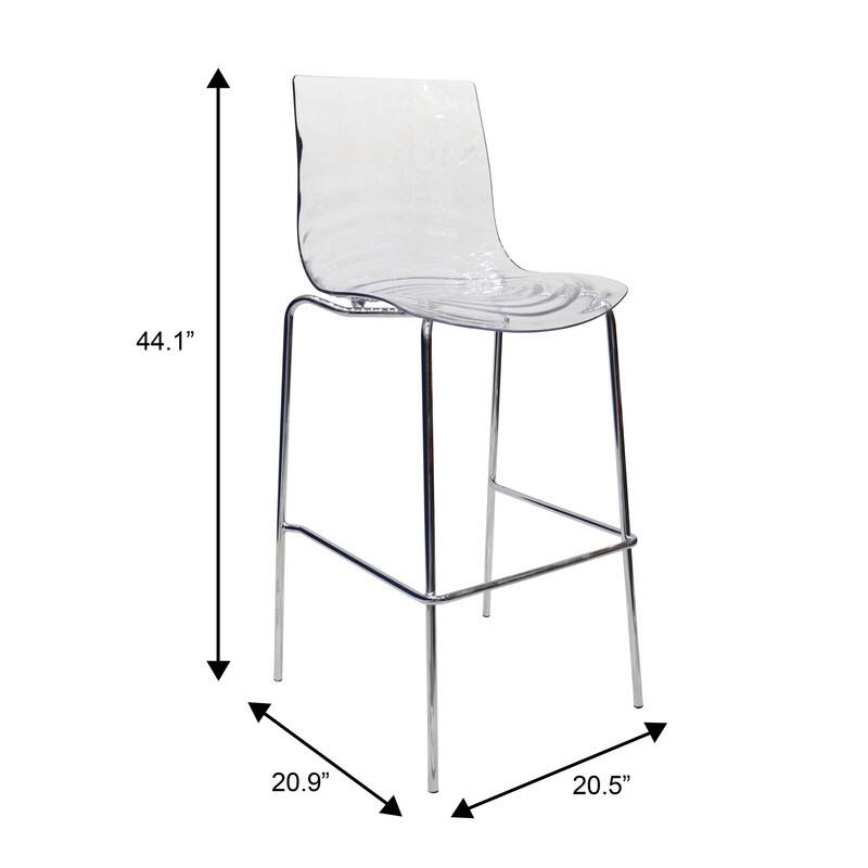 Astor Modern Plastic Bar Stool Chrome Steel Base Counter Stool with Ripple Swirl Seat Design and Footrest