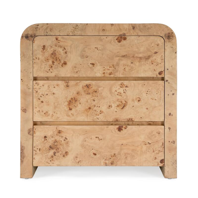 Cora 3 Drawer Burl Wood Curved Dresser