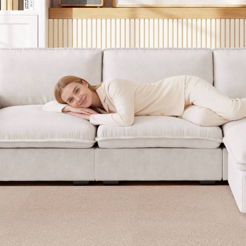 102" L-Shaped Chenille Sectional Sofa with Movable Ottoman