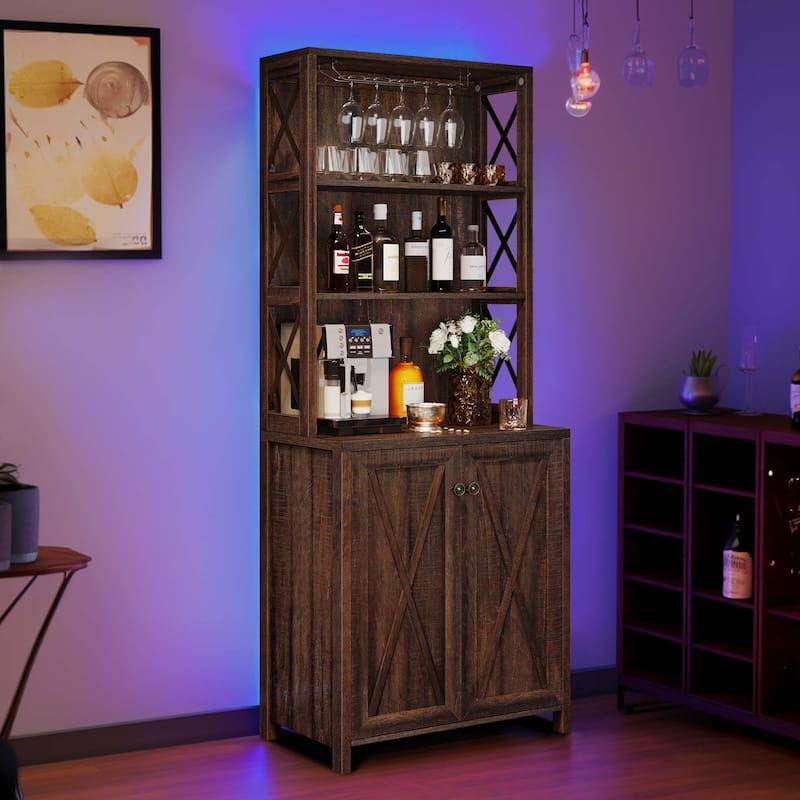 Bar Cabinet for Liquor and Glasses Dining Kitchen Cabinet with Wine Rack