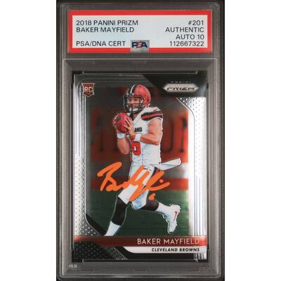Baker Mayfield 2018 Panini Prizm Signed Rookie Card #201 Auto PSA 10 112667322 - 8' x 11'