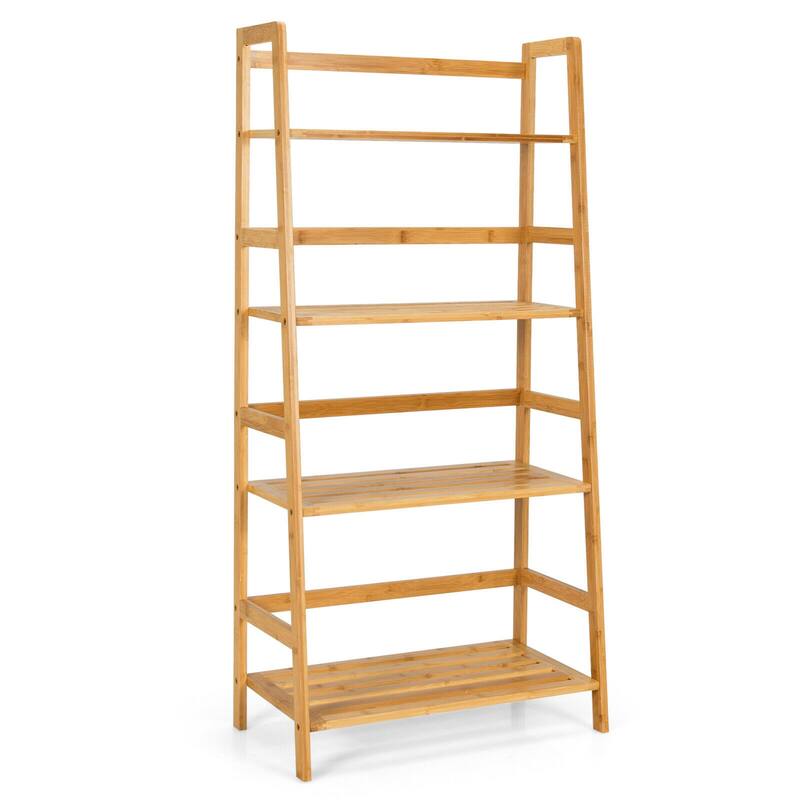 Gymax 4-Tier Bookshelf Bamboo Ladder Shelf Bathroom Shelves Storage