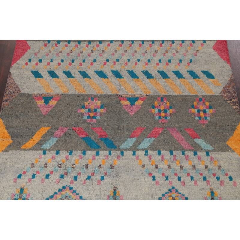 Tribal Moroccan Oriental Area Rug Wool Hand-knotted Living Room Carpet - 6'11" x 10'5"