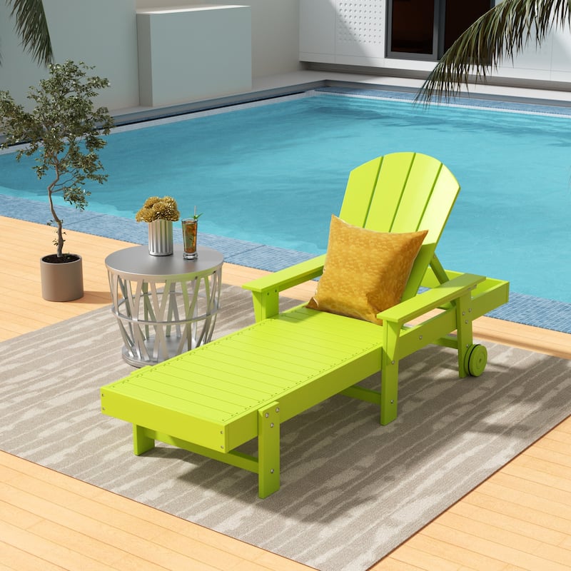 Polytrends Laguna Hdpe All Weather Outdoor Patio Pool Reclining Chaise Lounge With Arms And Wheels - Lime