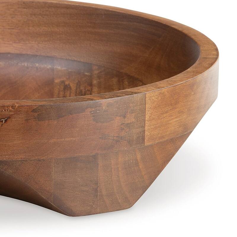 Myra Bowl, Carved Pattern at the Bottom, Food Safe, Brown Wood, 14 Inch