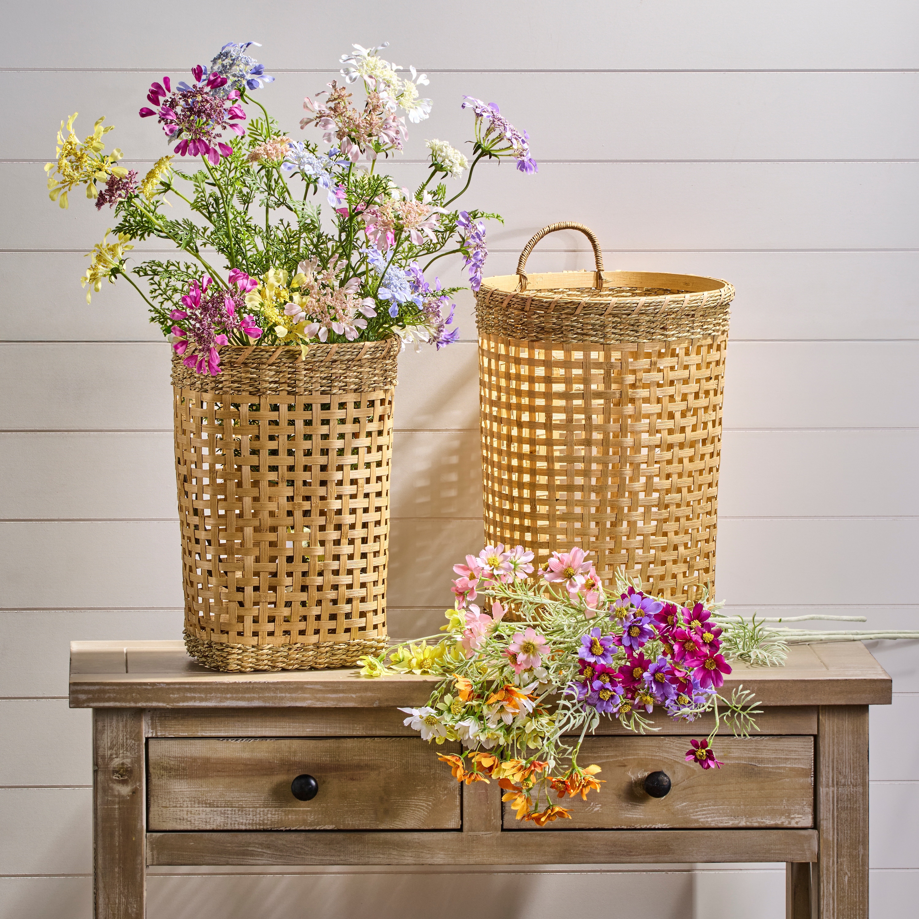 15-17" Bamboo Rattan Wall Basket Set of 2