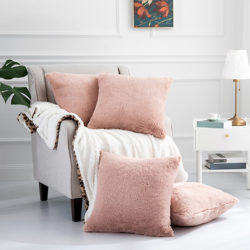 Decorative Rabbit Fauxfur Square Pillow Covers 4 Piece, NO INSERT - Peach Blush